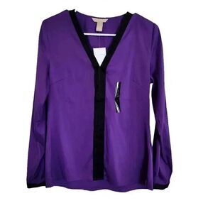Banana Republic Women's Purple & Black Poly/Spandex Long-Sleeve Blouse NEW